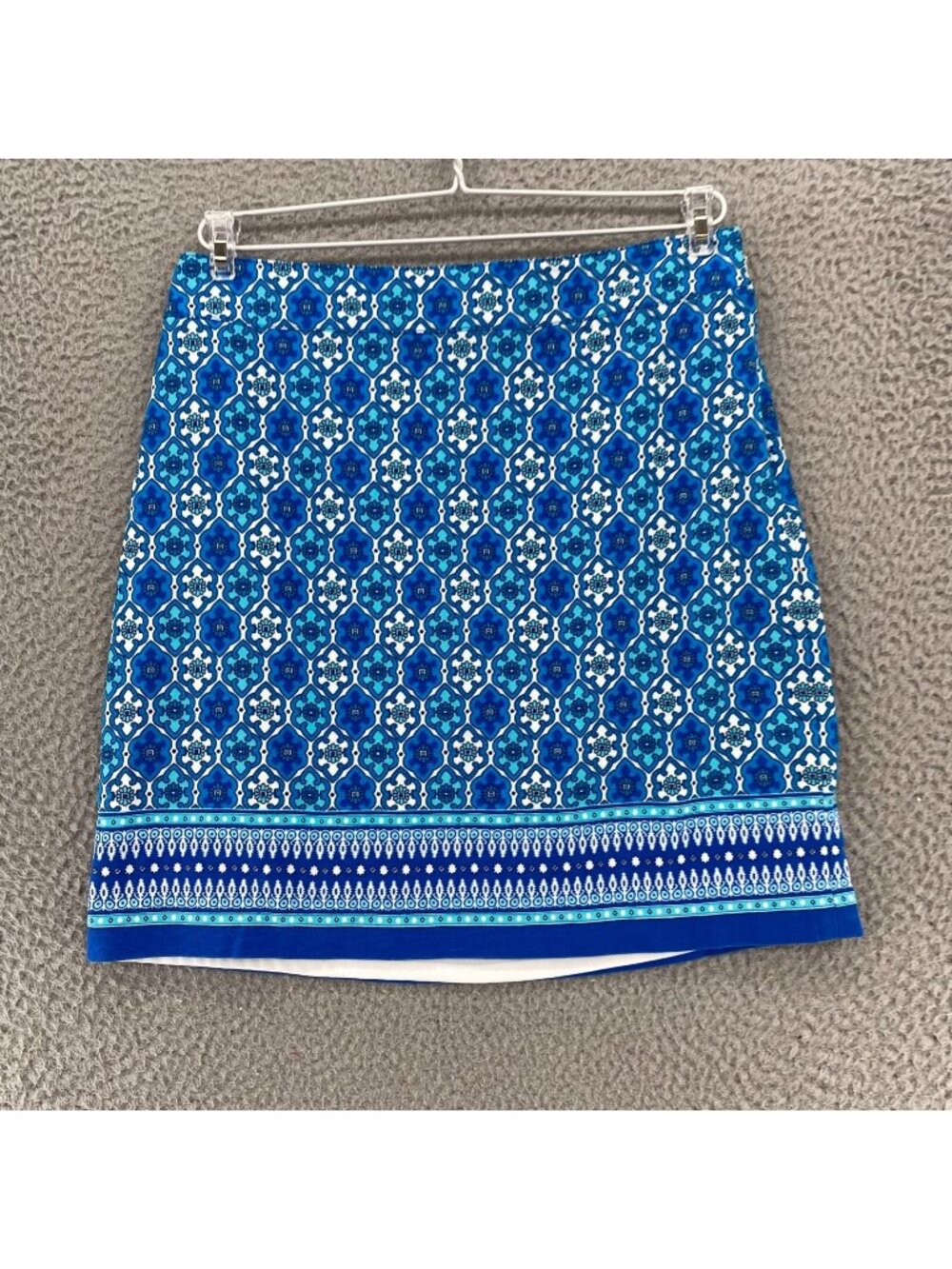 Talbots Skirt Womens 2 US Blue Block Print Mini Pencil Straight Stretch Casual